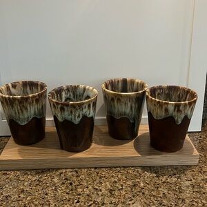 Canonsburg Vintage Pottery Ironstone Brown Drip JUICE glass Set